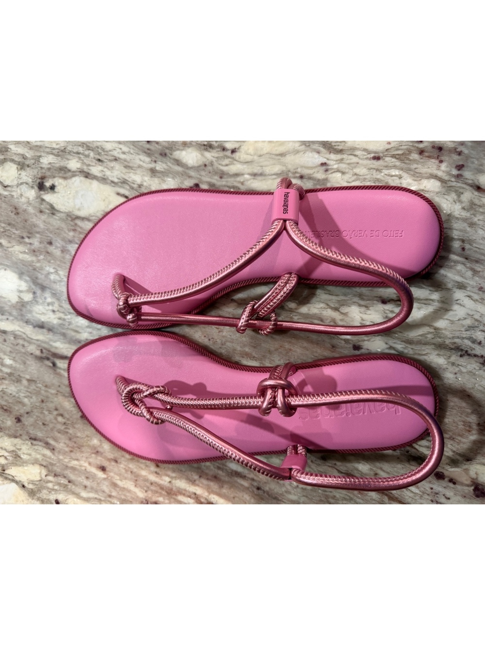 PINK glow Havaianas Una Açaí sandals slim metallic slingback US 9